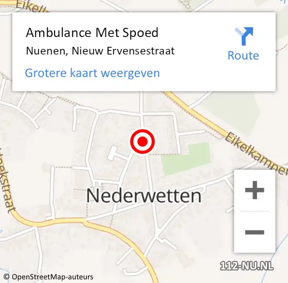 Locatie op kaart van de 112 melding: Ambulance Met Spoed Naar Nuenen, Nieuw Ervensestraat op 13 mei 2020 07:41