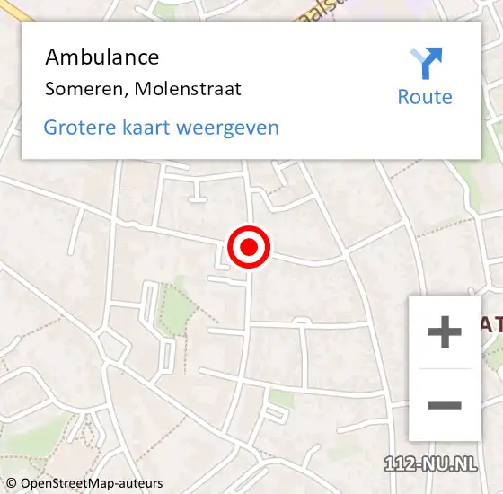 Locatie op kaart van de 112 melding: Ambulance Someren, Molenstraat op 13 mei 2020 08:07