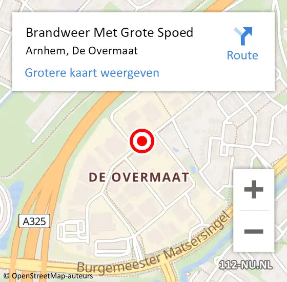 Locatie op kaart van de 112 melding: Brandweer Met Grote Spoed Naar Arnhem, De Overmaat op 13 mei 2020 08:30