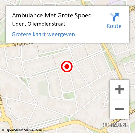 Locatie op kaart van de 112 melding: Ambulance Met Grote Spoed Naar Uden, Oliemolenstraat op 13 mei 2020 09:04