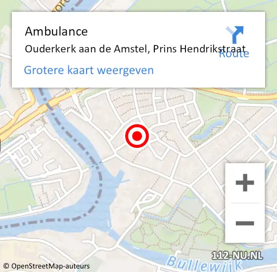 Locatie op kaart van de 112 melding: Ambulance Ouderkerk aan de Amstel, Prins Hendrikstraat op 13 mei 2020 09:24