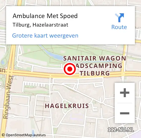 Locatie op kaart van de 112 melding: Ambulance Met Spoed Naar Tilburg, Hazelaarstraat op 13 mei 2020 11:08