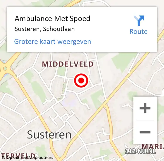 Locatie op kaart van de 112 melding: Ambulance Met Spoed Naar Susteren, Schoutlaan op 6 mei 2014 15:08