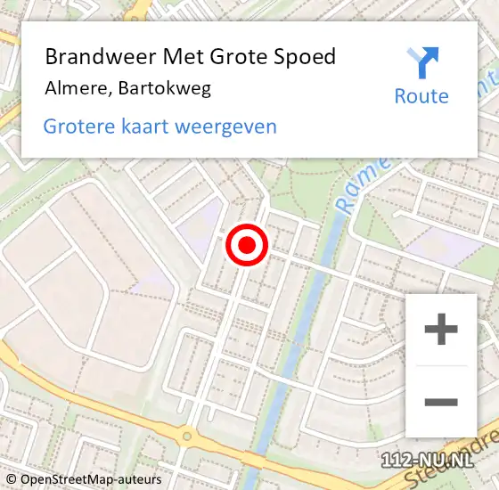 Locatie op kaart van de 112 melding: Brandweer Met Grote Spoed Naar Almere, Bartokweg op 13 mei 2020 14:48