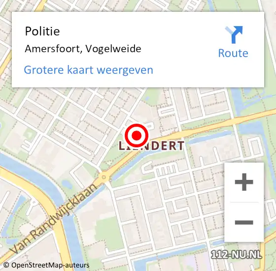 Locatie op kaart van de 112 melding: Politie Amersfoort, Vogelweide op 13 mei 2020 15:28