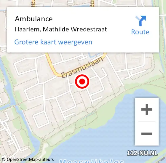 Locatie op kaart van de 112 melding: Ambulance Haarlem, Mathilde Wredestraat op 13 mei 2020 15:34