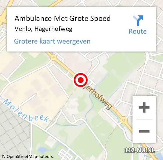 Locatie op kaart van de 112 melding: Ambulance Met Grote Spoed Naar Venlo, Hagerhofweg op 13 mei 2020 15:46