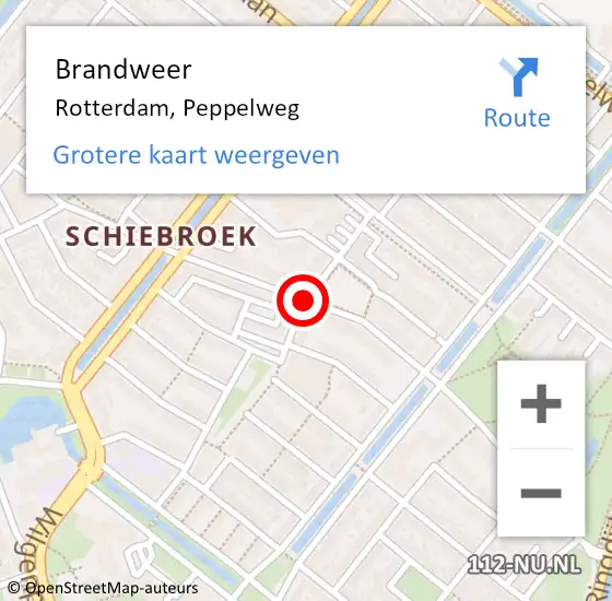 Locatie op kaart van de 112 melding: Brandweer Rotterdam, Peppelweg op 13 mei 2020 15:58