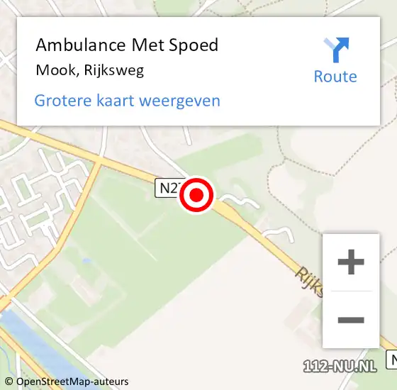 Locatie op kaart van de 112 melding: Ambulance Met Spoed Naar Mook, Rijksweg op 13 mei 2020 16:00
