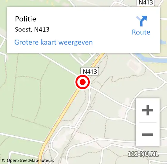 Locatie op kaart van de 112 melding: Politie Soest, N413 op 13 mei 2020 19:15