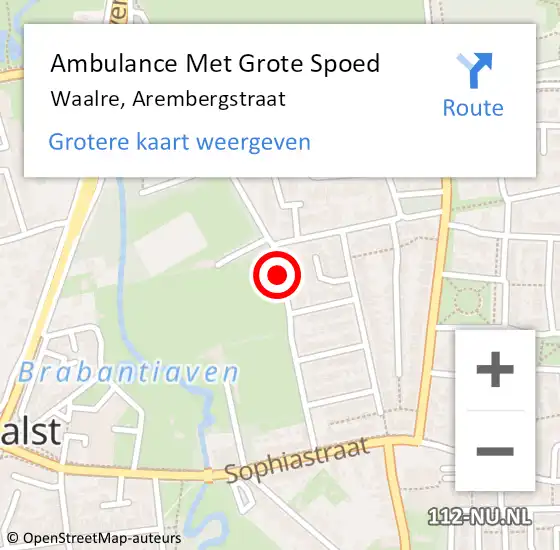 Locatie op kaart van de 112 melding: Ambulance Met Grote Spoed Naar Waalre, Arembergstraat op 13 mei 2020 23:51