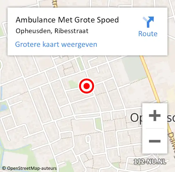 Locatie op kaart van de 112 melding: Ambulance Met Grote Spoed Naar Opheusden, Ribesstraat op 14 mei 2020 01:33