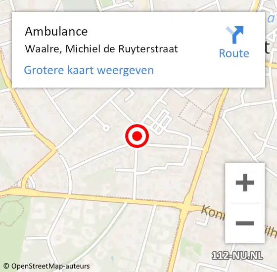 Locatie op kaart van de 112 melding: Ambulance Waalre, Michiel de Ruyterstraat op 14 mei 2020 07:39