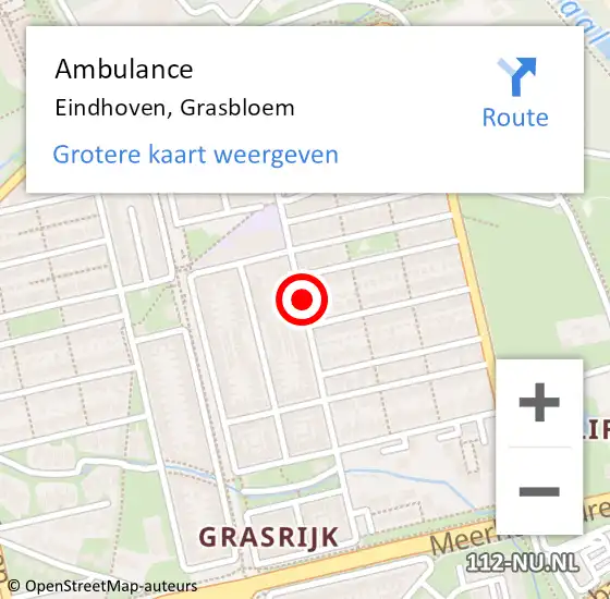 Locatie op kaart van de 112 melding: Ambulance Eindhoven, Grasbloem op 14 mei 2020 11:45