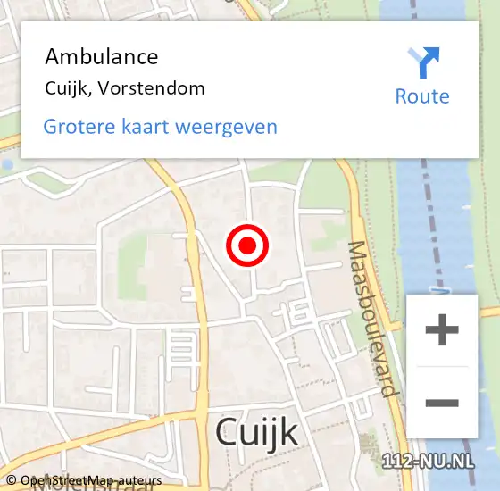 Locatie op kaart van de 112 melding: Ambulance Cuijk, Vorstendom op 14 mei 2020 13:26