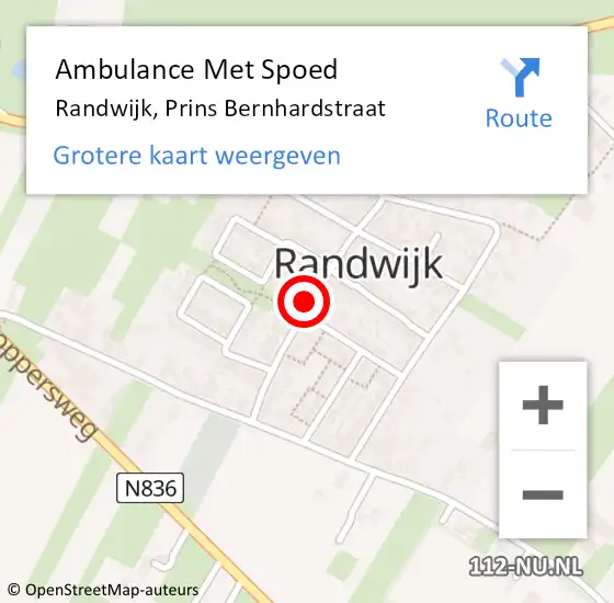 Locatie op kaart van de 112 melding: Ambulance Met Spoed Naar Randwijk, Prins Bernhardstraat op 14 mei 2020 13:26