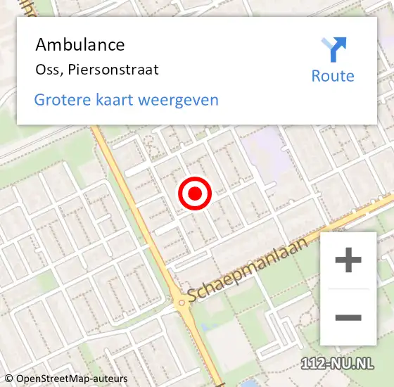 Locatie op kaart van de 112 melding: Ambulance Oss, Piersonstraat op 14 mei 2020 13:27