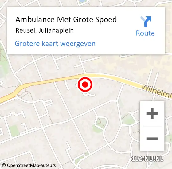 Locatie op kaart van de 112 melding: Ambulance Met Grote Spoed Naar Reusel, Julianaplein op 14 mei 2020 13:59
