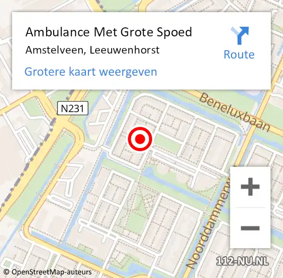 Locatie op kaart van de 112 melding: Ambulance Met Grote Spoed Naar Amstelveen, Leeuwenhorst op 14 mei 2020 14:19