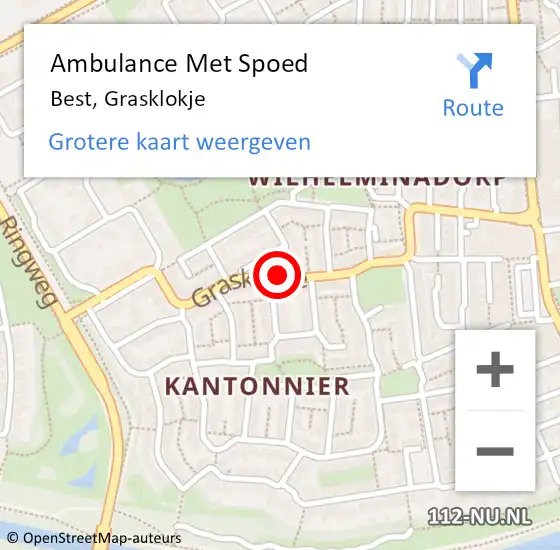 Locatie op kaart van de 112 melding: Ambulance Met Spoed Naar Best, Grasklokje op 14 mei 2020 15:04