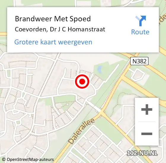 Locatie op kaart van de 112 melding: Brandweer Met Spoed Naar Coevorden, Dr J C Homanstraat op 6 mei 2014 16:53