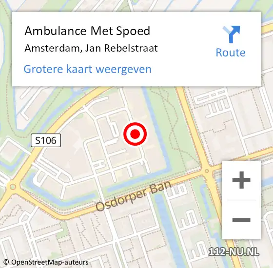 Locatie op kaart van de 112 melding: Ambulance Met Spoed Naar Amsterdam, Jan Rebelstraat op 14 mei 2020 17:57