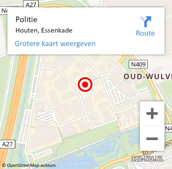 Locatie op kaart van de 112 melding: Politie Houten, Essenkade op 14 mei 2020 18:27