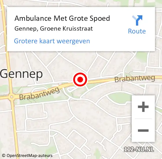 Locatie op kaart van de 112 melding: Ambulance Met Grote Spoed Naar Gennep, Groene Kruisstraat op 14 mei 2020 21:46