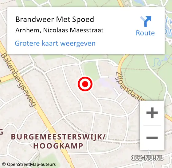 Locatie op kaart van de 112 melding: Brandweer Met Spoed Naar Arnhem, Nicolaas Maesstraat op 14 mei 2020 22:12