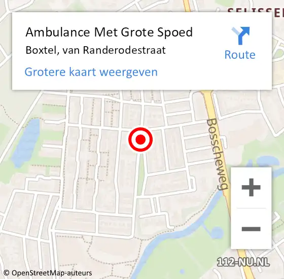 Locatie op kaart van de 112 melding: Ambulance Met Grote Spoed Naar Boxtel, van Randerodestraat op 14 mei 2020 22:33