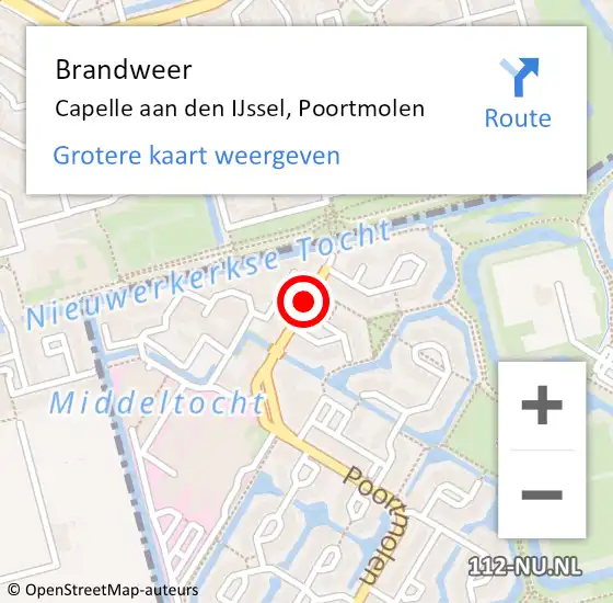 Locatie op kaart van de 112 melding: Brandweer Capelle aan den IJssel, Poortmolen op 15 mei 2020 06:53
