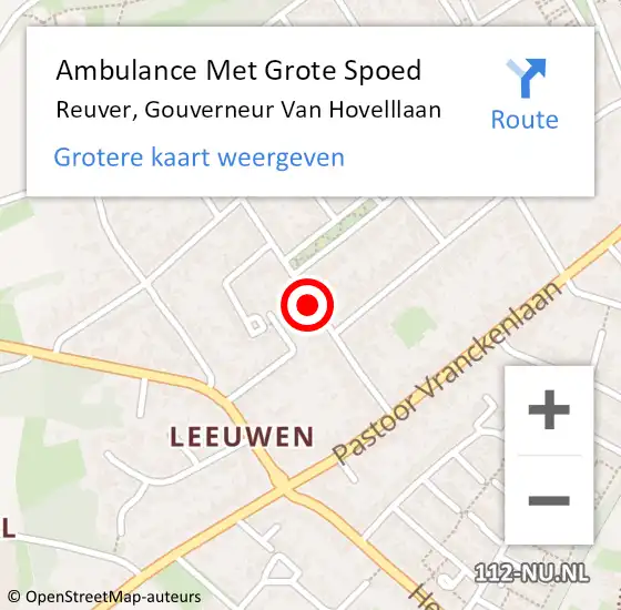 Locatie op kaart van de 112 melding: Ambulance Met Grote Spoed Naar Reuver, Gouverneur Van Hovelllaan op 15 mei 2020 07:35
