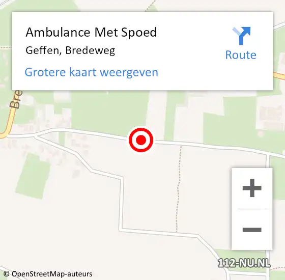 Locatie op kaart van de 112 melding: Ambulance Met Spoed Naar Geffen, Bredeweg op 15 mei 2020 12:00