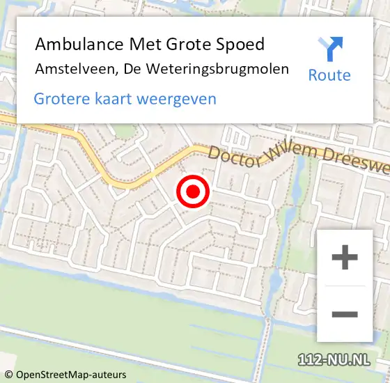 Locatie op kaart van de 112 melding: Ambulance Met Grote Spoed Naar Amstelveen, De Weteringsbrugmolen op 15 mei 2020 12:21