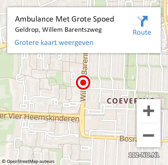 Locatie op kaart van de 112 melding: Ambulance Met Grote Spoed Naar Geldrop, Willem Barentszweg op 15 mei 2020 12:40