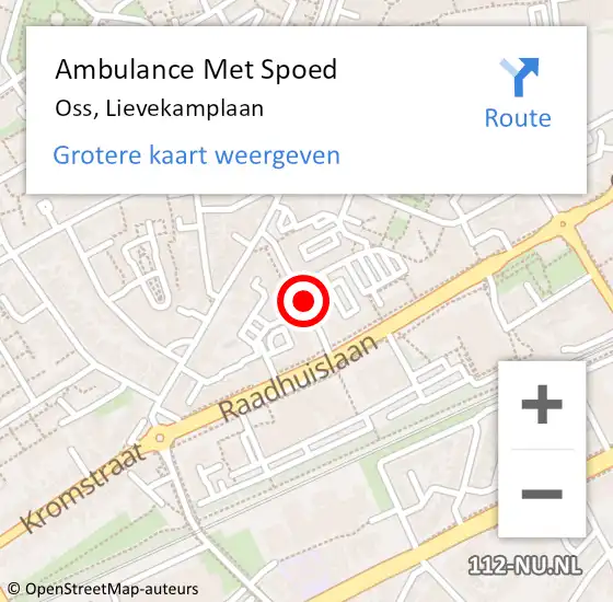 Locatie op kaart van de 112 melding: Ambulance Met Spoed Naar Oss, Lievekamplaan op 15 mei 2020 12:55