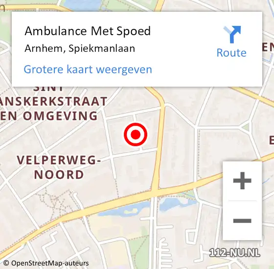 Locatie op kaart van de 112 melding: Ambulance Met Spoed Naar Arnhem, Spiekmanlaan op 15 mei 2020 13:11