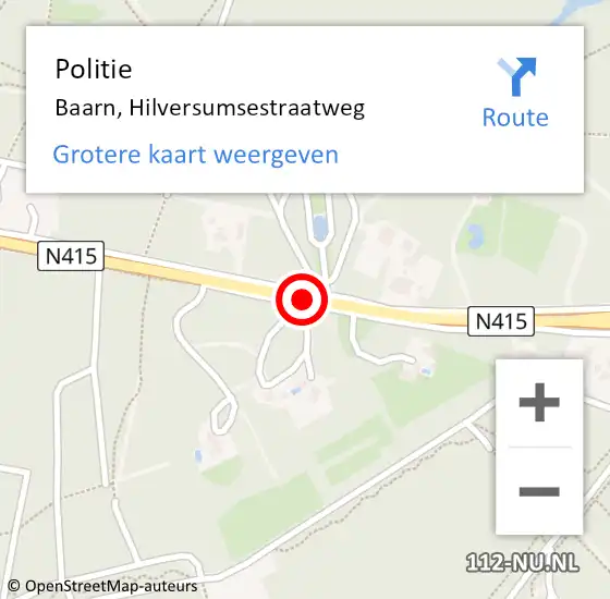 Locatie op kaart van de 112 melding: Politie Baarn, N415 op 15 mei 2020 13:54