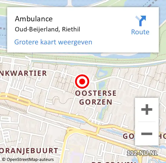 Locatie op kaart van de 112 melding: Ambulance Oud-Beijerland, Riethil op 15 mei 2020 13:58