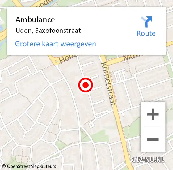 Locatie op kaart van de 112 melding: Ambulance Uden, Saxofoonstraat op 15 mei 2020 14:15