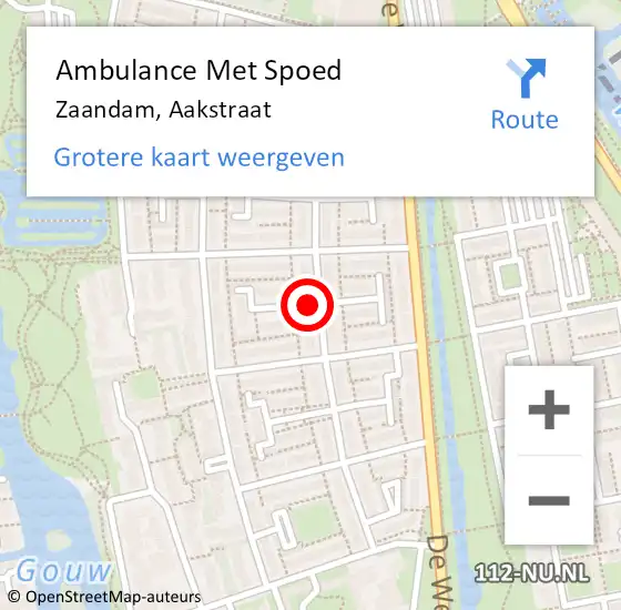 Locatie op kaart van de 112 melding: Ambulance Met Spoed Naar Zaandam, Aakstraat op 15 mei 2020 15:25