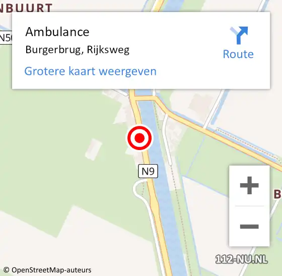 Locatie op kaart van de 112 melding: Ambulance Burgerbrug, Rijksweg op 15 mei 2020 17:00