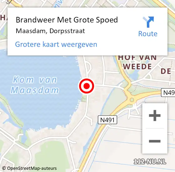 Locatie op kaart van de 112 melding: Brandweer Met Grote Spoed Naar Maasdam, Dorpsstraat op 15 mei 2020 17:17