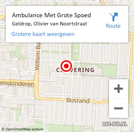 Locatie op kaart van de 112 melding: Ambulance Met Grote Spoed Naar Geldrop, Olivier van Noortstraat op 15 mei 2020 18:49