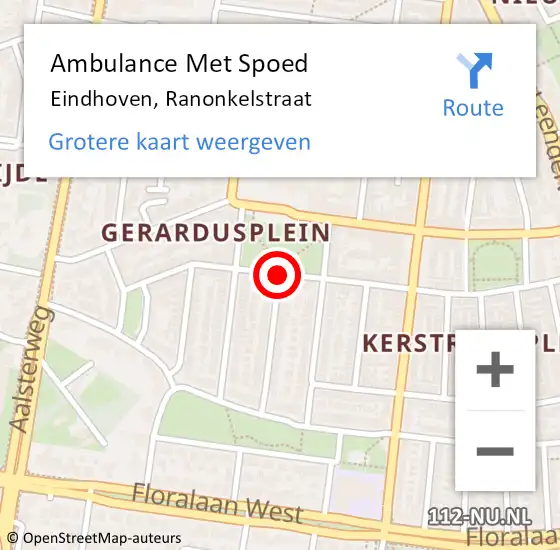 Locatie op kaart van de 112 melding: Ambulance Met Spoed Naar Eindhoven, Ranonkelstraat op 15 mei 2020 19:29