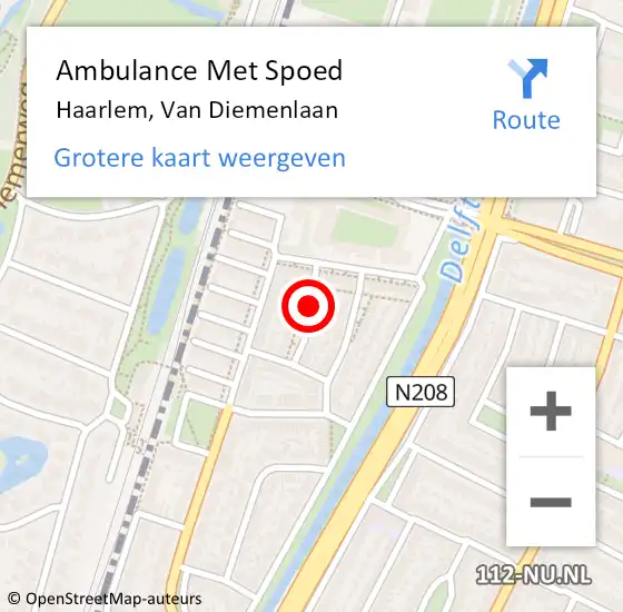 Locatie op kaart van de 112 melding: Ambulance Met Spoed Naar Haarlem, Van Diemenlaan op 15 mei 2020 20:40