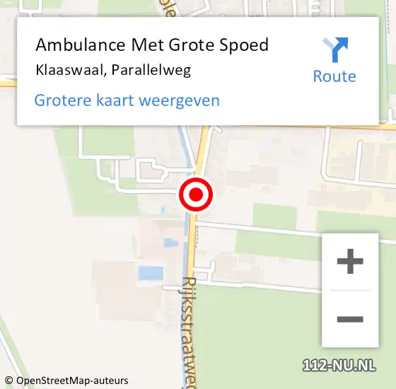 Locatie op kaart van de 112 melding: Ambulance Met Grote Spoed Naar Klaaswaal, Parallelweg op 15 mei 2020 22:11