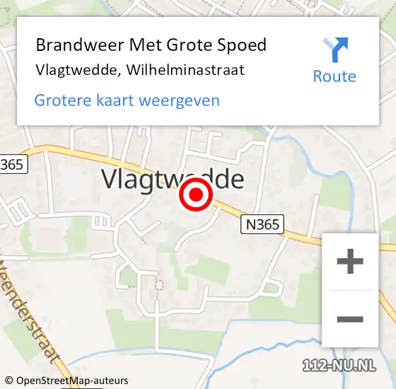 Locatie op kaart van de 112 melding: Brandweer Met Grote Spoed Naar Vlagtwedde, Wilhelminastraat op 15 mei 2020 22:37
