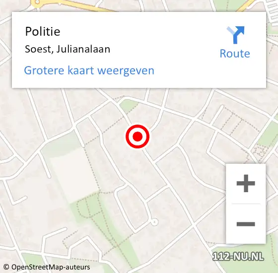 Locatie op kaart van de 112 melding: Politie Soest, Julianalaan op 16 mei 2020 01:41