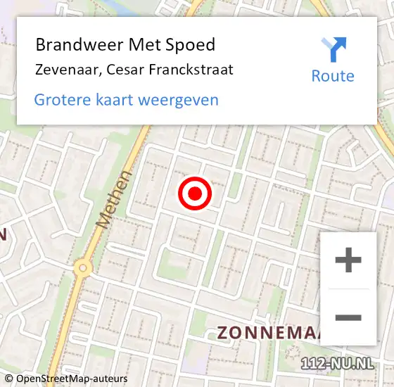 Locatie op kaart van de 112 melding: Brandweer Met Spoed Naar Zevenaar, Cesar Franckstraat op 16 mei 2020 02:30